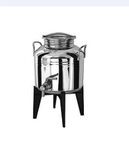 מיכל נירוסטה 5 ליטר מכסה הברגה +מעמד פלסטיק +ברז