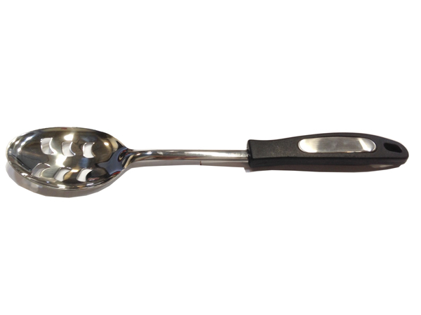 כף הגשה מחוררת 39 ס"מ ידית פלסטיק שחורה עמידה בחום