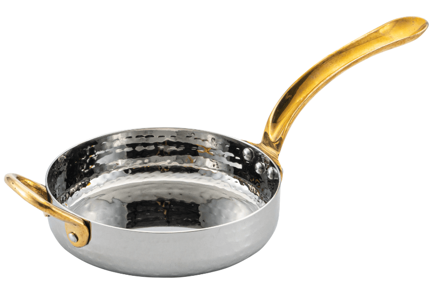 מחבת הגשה מיני נירוסטה ידיות פליז זהב 12/3.5 ס"מ 35CL