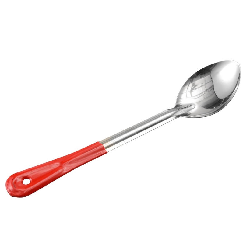 כף חלוקה נירוסטה 33 ס"מ מצופה גומי אדום+חור תליה