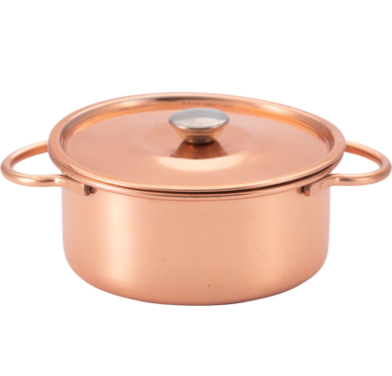 סיר מיני ציפוי נחושת 12 ס"מ גובה 7.5 ס"מ+מכסה
