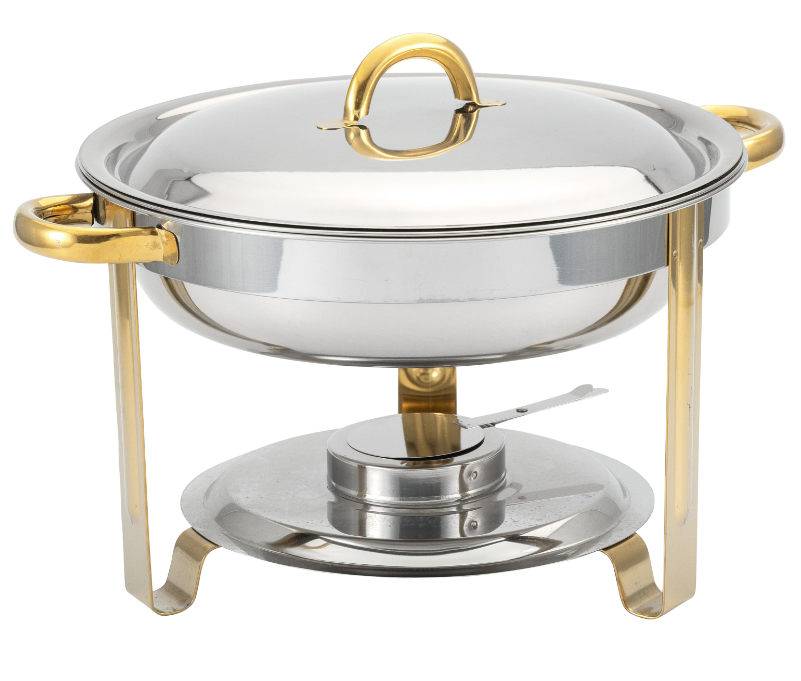 שפינג דיש עגול נירוסטה ידיות זהב 3.5 ליטר