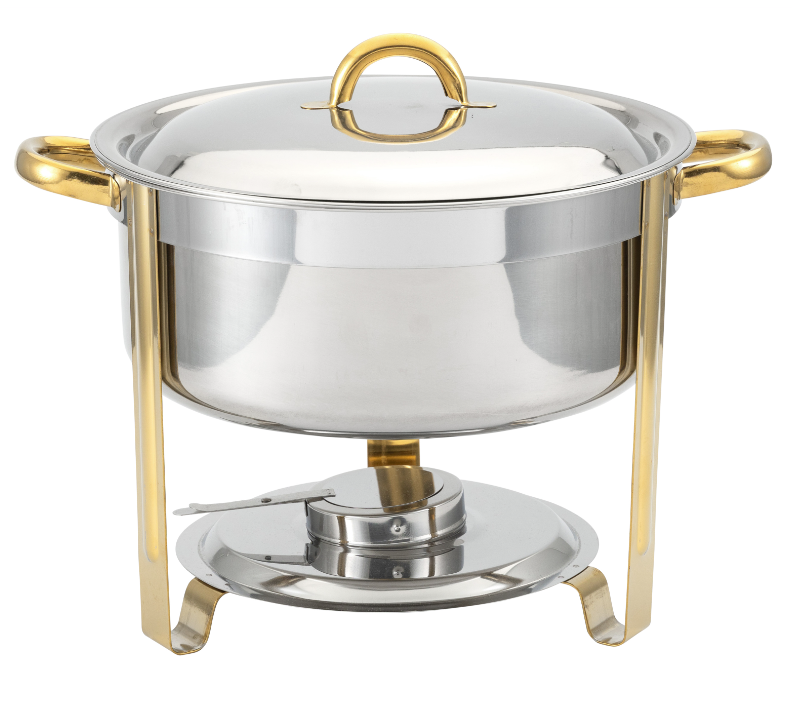 שפינג דיש עגול נירוסטה ידיות זהב 7.5 ליטר