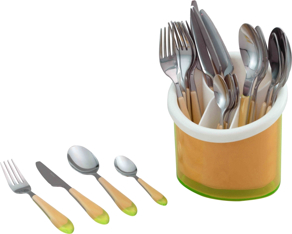 סט (24) סכו"ם צבעוני עם מעמד תפוז