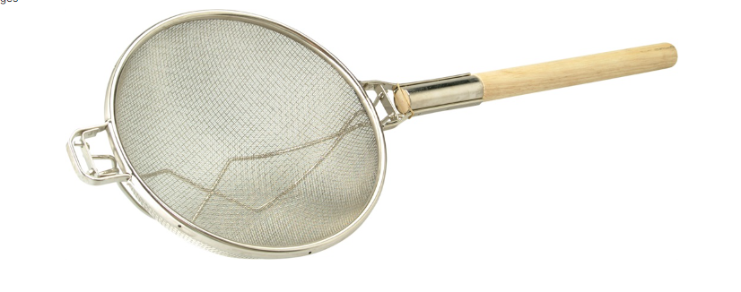 מסננת רשת כפולה נירוסטה מחוזקת 30 ס"מ ידית עץ AR