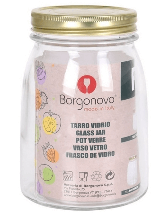 צנצנת זכוכית פלקסי 1500 מ"ל מכסה פח זהוב BORGONOVO Flexy