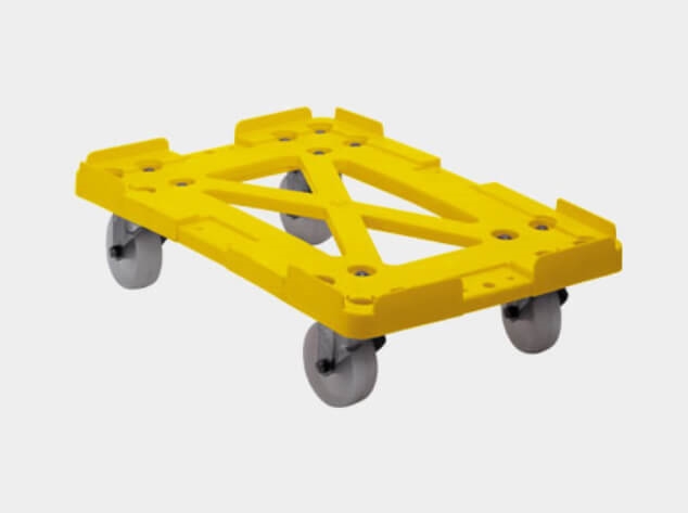 עגלת דולי פלסטיק קשיח צהוב+גלגלי נירוסטה קשיחים