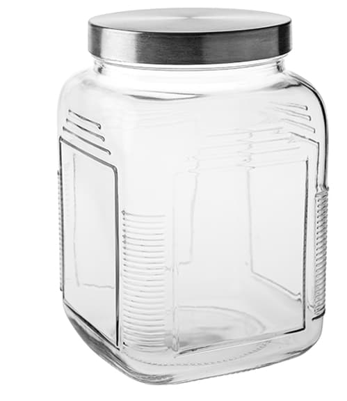 צנצנת זכוכית מרובעת וינטג' 1.4 ליטר מכסה נירוסטה CutterPeele