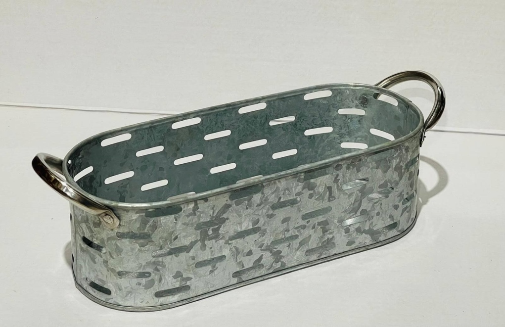 אמבטיית פח מגולוון מחורר אליפסה +2 ידיות 35*13*10 ס"מ "רטרו"