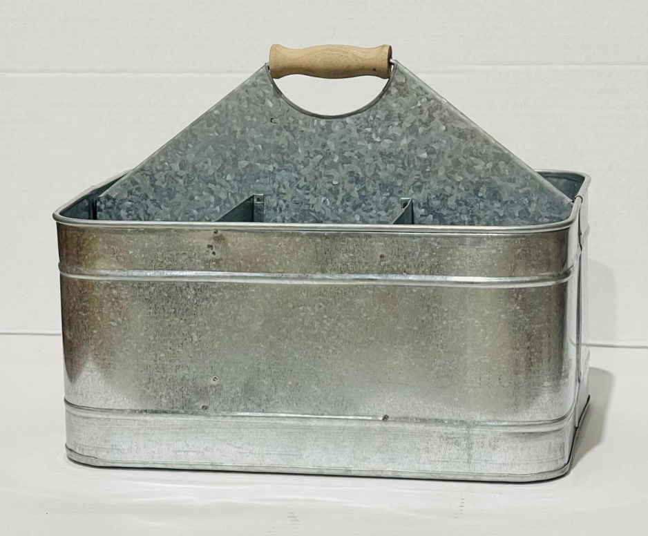 סכומון פח מגולוון מלבני  מחולק 4 תאים+ ידית מרכזית 30*20*15 ס"מ "רטרו"