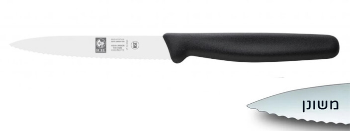 סכין ירקות משונן שפיץ 10 ס"מ ידית פלסטיק שחורה ICEL