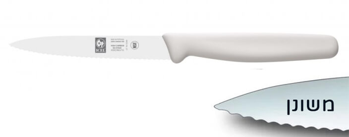 סכין ירקות משונן שפיץ 10 ס"מ ידית פלסטיק לבנה  ICEL
