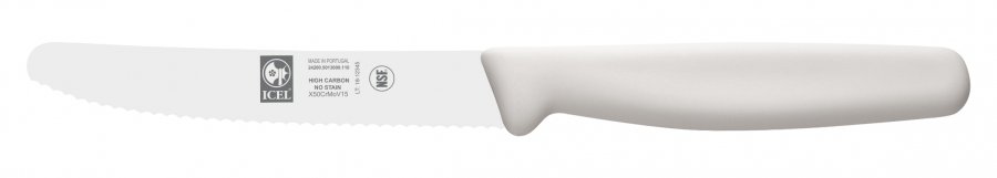 סכין ירקות 11 ס"מ קצה מעוגל ידית לבנה משונן ICEL
