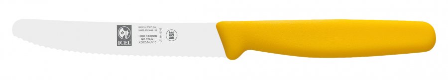 סכין ירקות 11 ס"מ  קצה מעוגל ידית צהובה משונן ICEL
