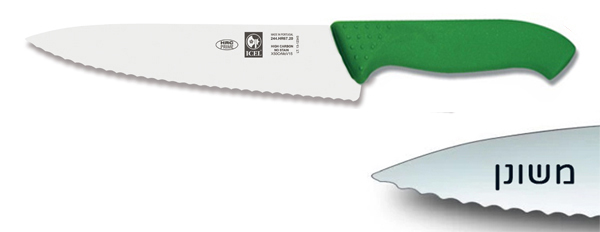 סכין שף רחב משונן 25 ס"מ ידית פלסטיק ירוקה ICEL POLY