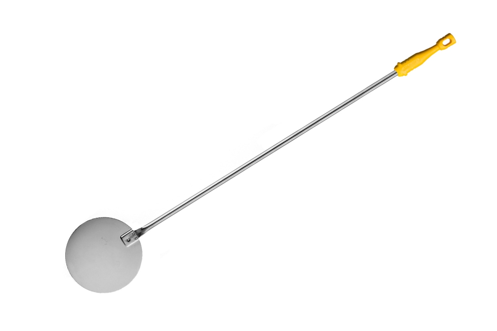 כף מסובבת פיצה עגולה 20 ס"מ מחוררת אורך 150 ס"מ ידית צהובה LILLY