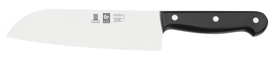 סכין סנטוקו חלק 18 ס"מ ידית בקלית שחורה ICEL TECHNIK