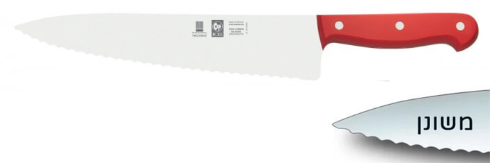 סכין שף רחב משונן 20 ס"מ ידית בקלית אדומה  ICEL TECHNIK