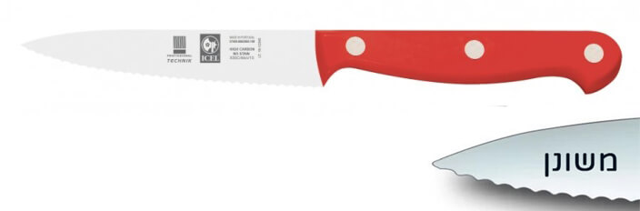 סכין קילוף צר משונן 10 ס"מ ידית בקלית אדומה ICEL TECHNIK
