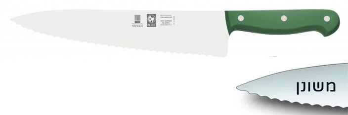 סכין שף רחב משונן 25 ס"מ ידית בקלית ירוקה  ICEL TECHNIK