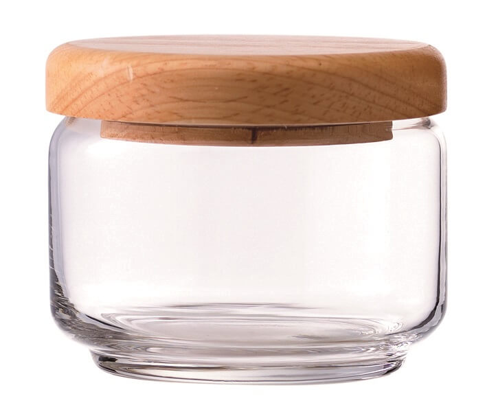 צנצנת זכוכית פופ 32.5CL +מכסה עץ שעם OCEAN 36/6