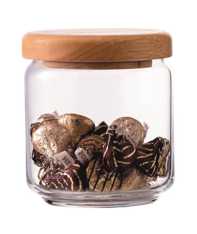 צנצנת זכוכית פופ 50CL +מכסה עץ שעם OCEAN 36/6