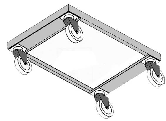 עגלה לארגז לחם 46/67 ס"מ דגם פלסגד ??? מנירוסטה+גלגלי "4 אוקולון מנירוסטה