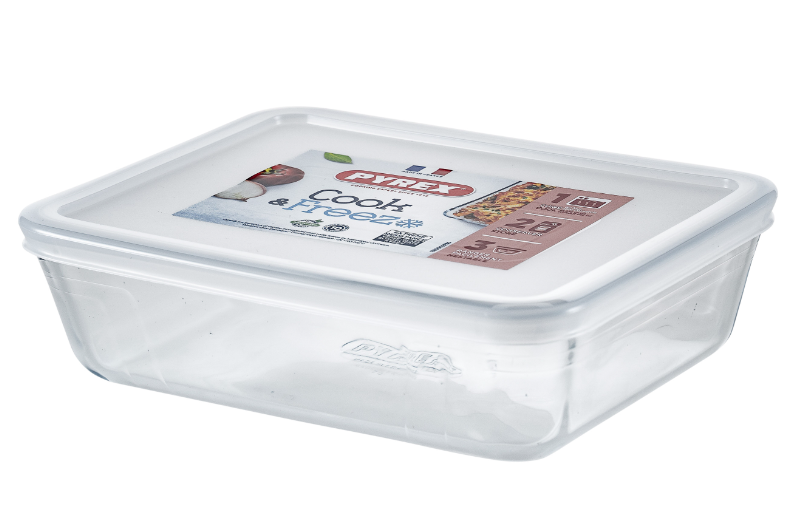 תבנית זכוכית מלבני עם מכסה פלסטיק 1.6 ליטר PYREX