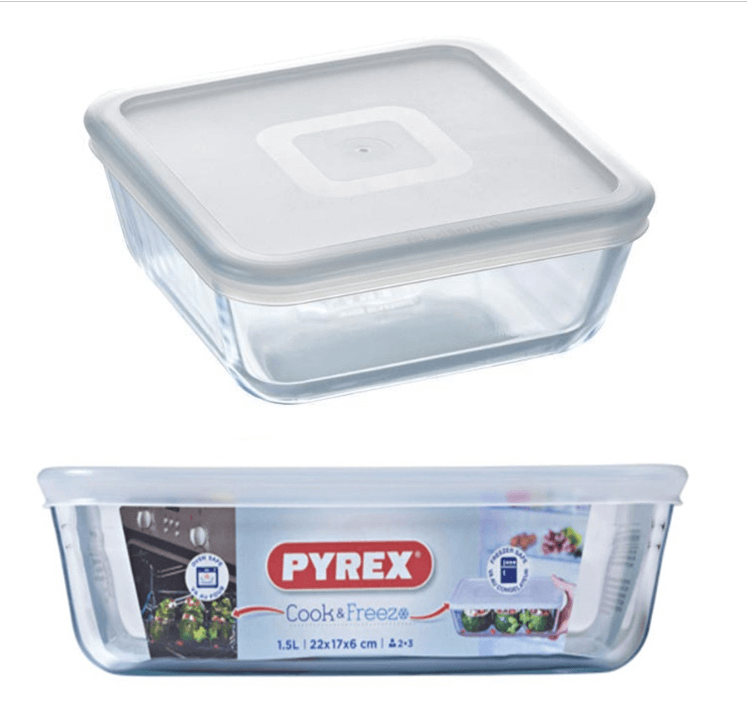 כלי זכוכית אחסון מרובע עם מכסה פלסטיק 2 ליטר PYREX