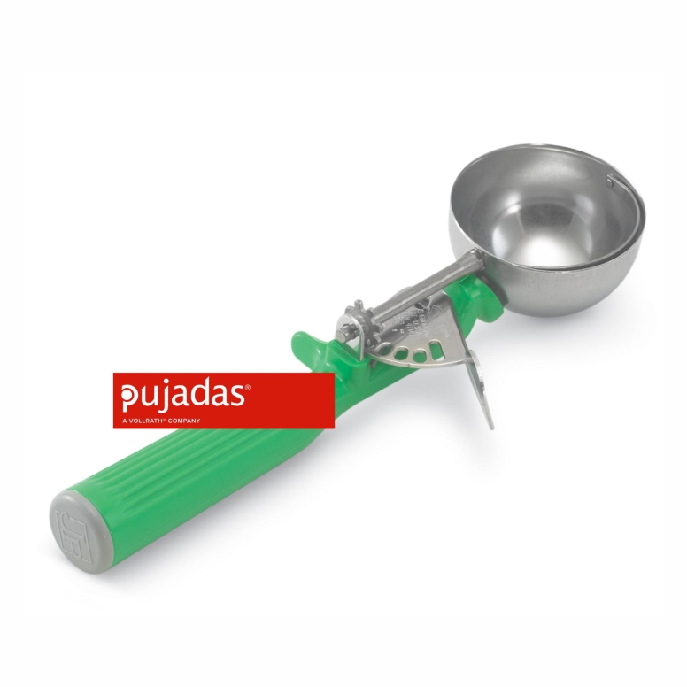 כף מידה קפיץ(גלידה) נירוסטה 78 מ"ל קוטר 64 מ"מ ידית ירוקה PUJADAS