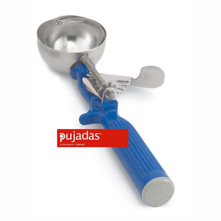 כף מידה קפיץ(גלידה) נירוסטה 59 מ"ל  ידית כחולה  VOLLRATH PUJADAS(ארו)