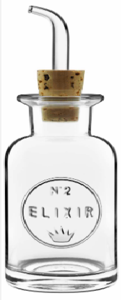 בקבוק מיני שמן/חומץ 100 מ"ל מעוגל + פיה מזכוכית Bormioli Luigi