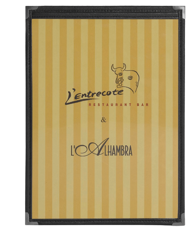 תפריט שקוף בודד A4 שחור דו צדדי פינות מתכת