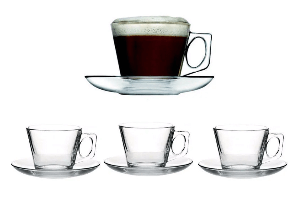 סט 6 ספלי אספרסו זכוכית+תחתית וולה PASABAHCE 8CL