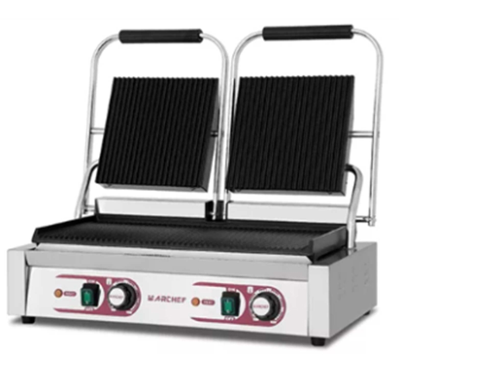 "נטו"- טוסטר לחיצה כפול עם גוף נירוסטה מידות משטח 33/55 ס"מ KW2 חד פאזי למטה חלק למעלה פסים "נטו"