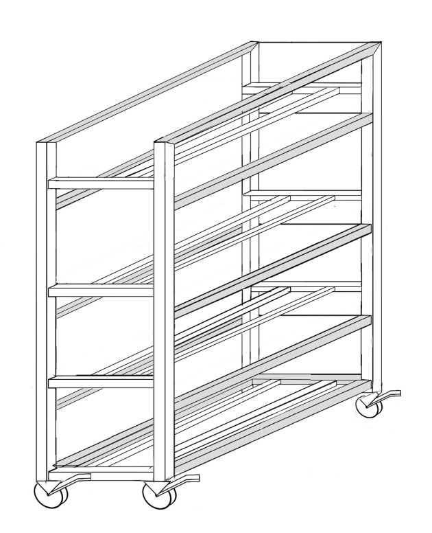 עגלה נירוסטה מיוחדת 4 קומות 69/42.5 ג-176 ס"מ עשויה פרופילים ,עבור ארגז ירקות פלסגד דגם 1010-01V
