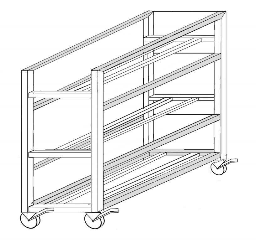עגלה נירוסטה מיוחדת 3 קומות 69/42.5 ג-152 ס"מ עשויה פרופילים ,עבור ארגז ירקות פלסגד דגם 1010-01V