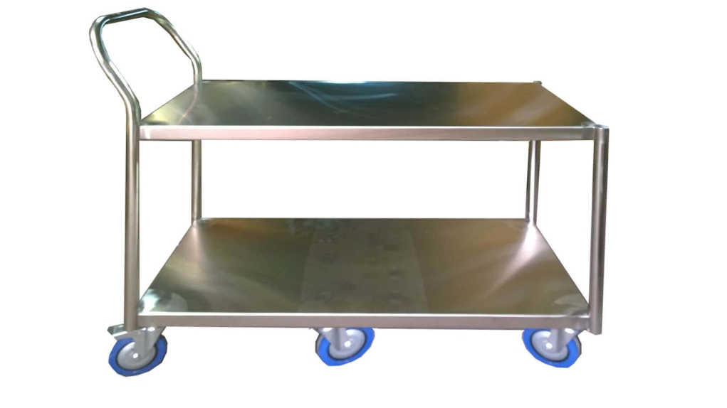 עגלה נירוסטה 2 קומות מדף 48/104 גובה 75 ס"מ 6 גלגלים