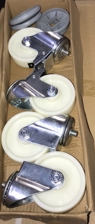 "נטו"-קיט / סט 4 גלגלים  4"  אוקולון פוליפרופילן לבן  מתאם בורג M12 "נטו"  BMC