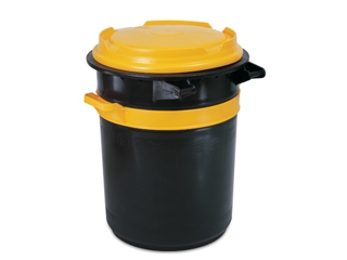 פח 76 ליטר שחור+מכסה ידיות צהובות ( חריג15 )