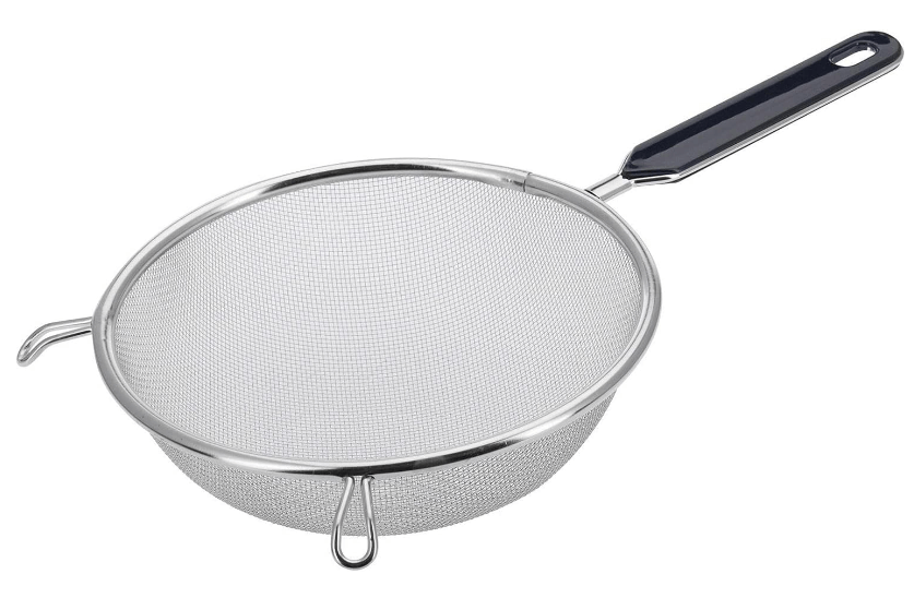 מסננת רשת נירוסטה 20 ס"מ +ידית פלסטיק שחורה