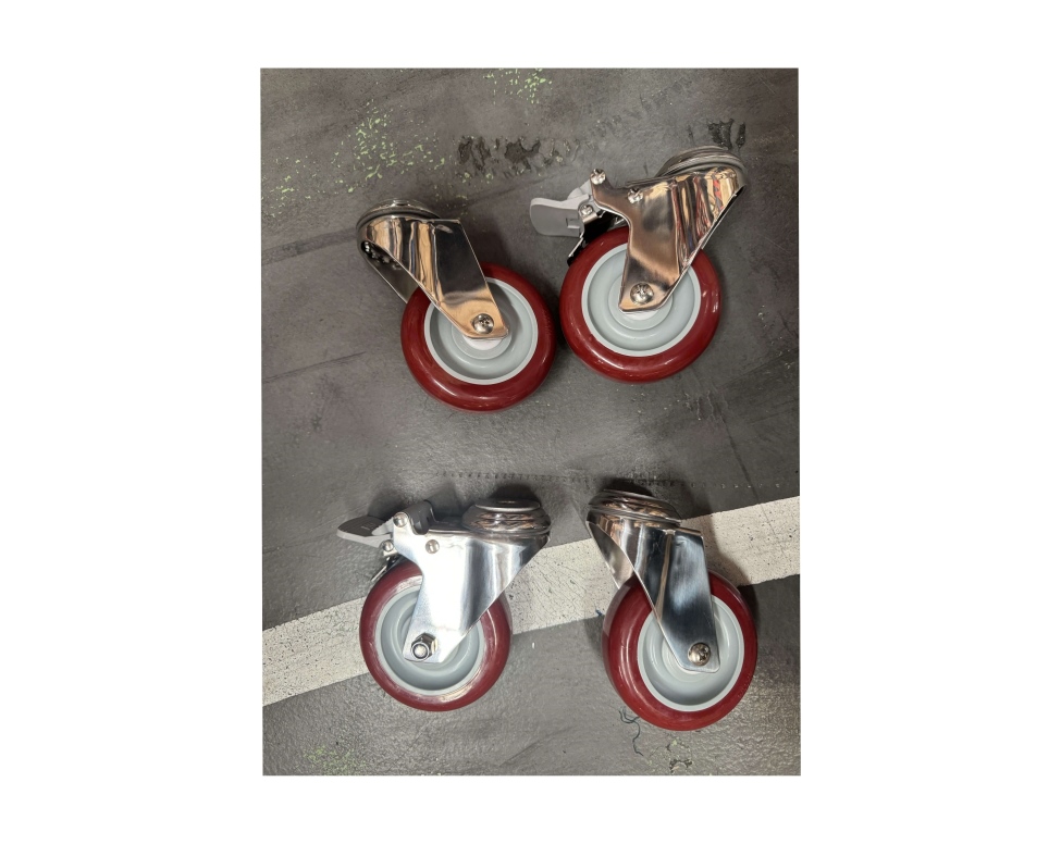 "נטו"- קיט גלגלי נירוסטה / שידרוג / הסבה / החלפת סט 4 גלגלים 4"  מברזל מגולוון לגלגלי נירוסטה "נטו