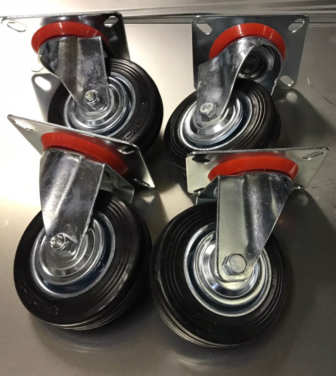 "נטו"-סט /קיט 4 גלגלים "4 H-D כחול / אפור גומי  פלטה 80/105 לעגלה 130 ליטר עם גלגליי פלטה-- MC5