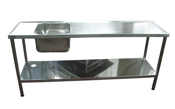 שולחן נירוסטה 70/130  ג'-90 ס"מ+כיור 30*60*60 ס"מ(צד שמאל ) דופן אחורי בגובה 5 ס"מ table