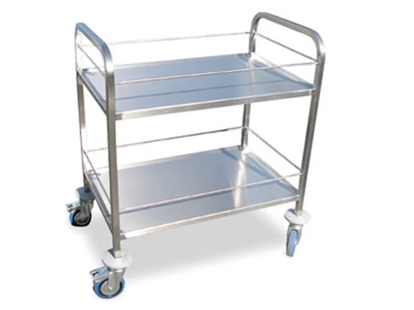 עגלה נירוסטה 2 קומות מדף 45/100 גובה 80 ס"מ + מעקה מסביב לקומות