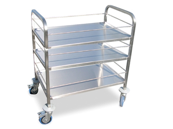 עגלה נירוסטה 3 קומות מדף 100/58 גובה 95 ס"מ מעקה מעל 3 הקומות וידית צד(מיוחד)