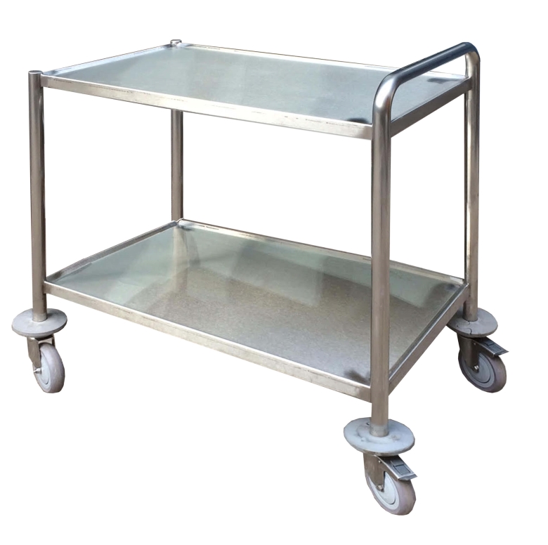 עגלה נירוסטה 2 קומות HD מחוזקת צינור עגול 32 מ"מ מדף 52/80 גובה 90 ס"מ-מידות חוץ 55/83 ג' 100 ס"מ