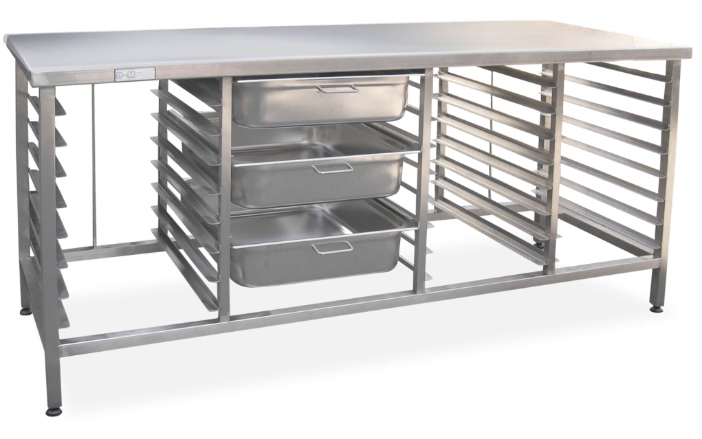 שולחן נירוסטה משולב מגשים + מגירות 70/210 ג-94 ס"מ table