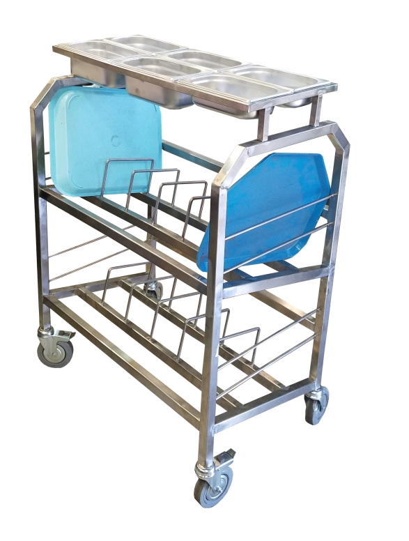 עגלה נירוסטה לייבוש וחלוקת מגשי אוכל 46/36 ס"מ  ו סכו"ם (מידות העגלה 85/51 גובה 106 ס"מ ) B-M