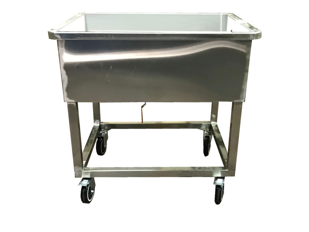 עגלה נירוסטה עם אמבטיה 130 ליטר פינות ישרות  וברז ריקון 2"  ניר' 304 WT26